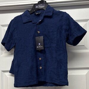 Boys Ben Sherman 2 Piece Navy Textured Short Sleeve Shirt & Shorts Set Sz 7 NWT